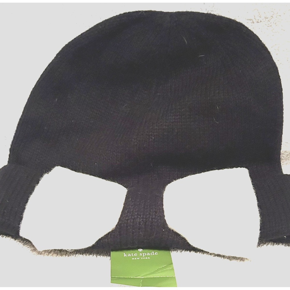Kate Spade Stocking Cap With Colorblock Bow Black One Size Hat NEW(G7)